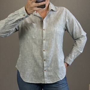 Aventura Womens Pinstripe Button Up Shirt Top Size M Green White Organic Cotton